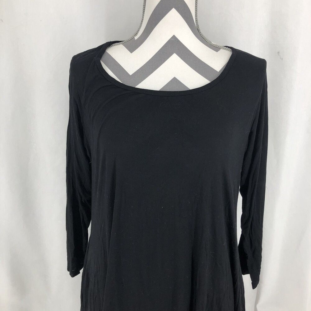 Jollie Lovin Black 3/4 Sleeve Scoop Neck Tunic Tee Shirt Dress Casual Large